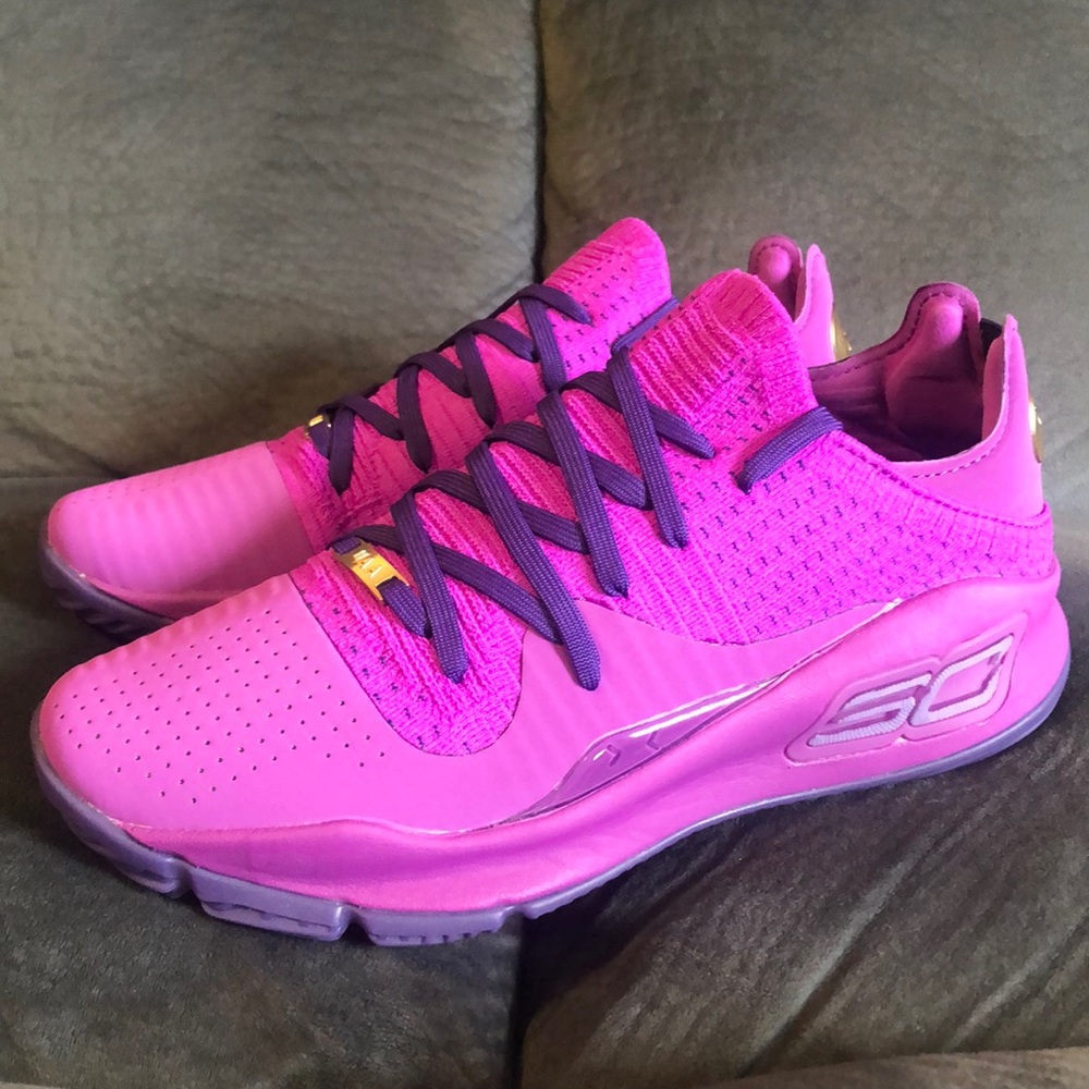 Under Armour Mens Curry 4 Low PE Purple Gold Unreleased Sample